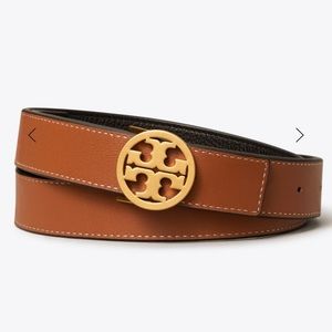 Tory Burch 1” Miller Reversible Belt in gold & chestnut leather